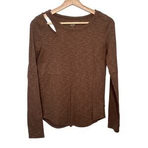 Gap Tan Heather Long Sleeve Keyhole Top - Size S